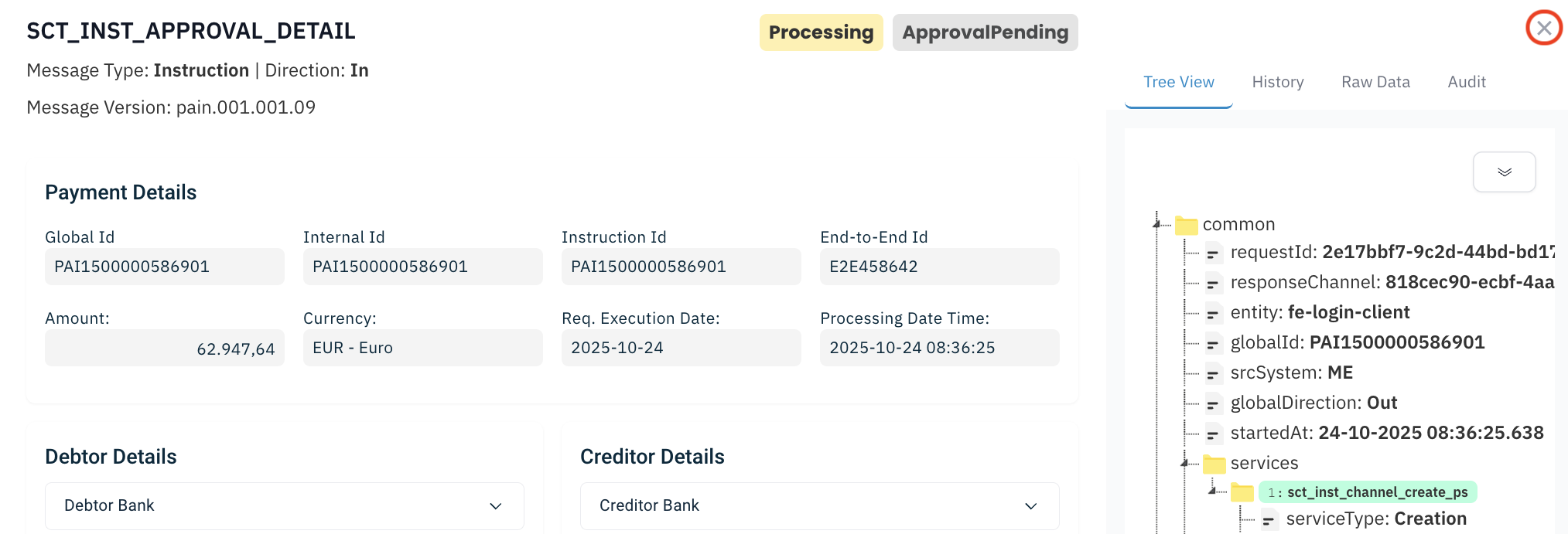 ImPAI transaction detail with tree view and payment fields