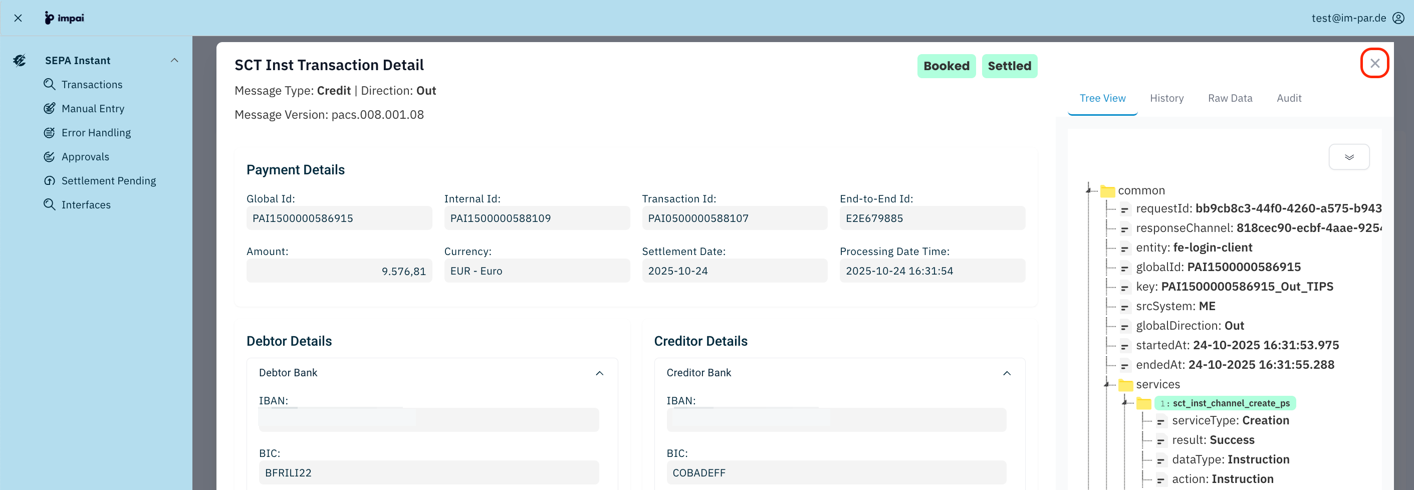 ImPAI SIC Instant transaction workspace